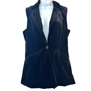 Coldwater Creek Black Velvet Boyfriend Vest Size 12 Pockets Whimsigoth Witchy